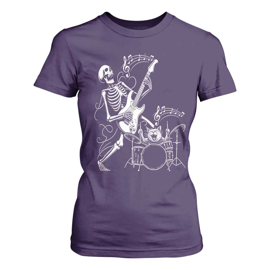 Rock Skeleton Cat Playing Guitar T Shirt For Women Funny Halloween Kitty Music Lovers TS14 Purple Print Your Wear