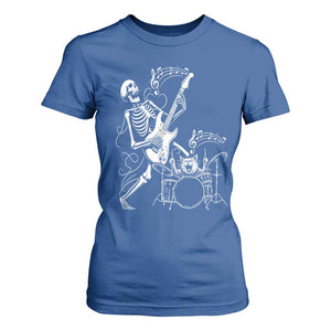 Rock Skeleton Cat Playing Guitar T Shirt For Women Funny Halloween Kitty Music Lovers TS14 Royal Blue Print Your Wear