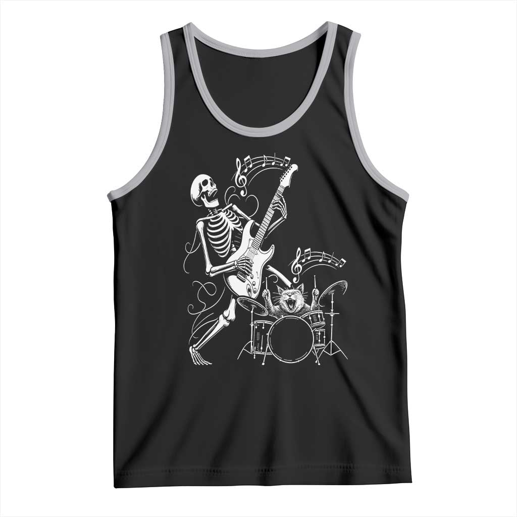 Rock Skeleton Cat Playing Guitar Tank Top Funny Halloween Kitty Music Lovers TS14 Black Athletic Heather Print Your Wear