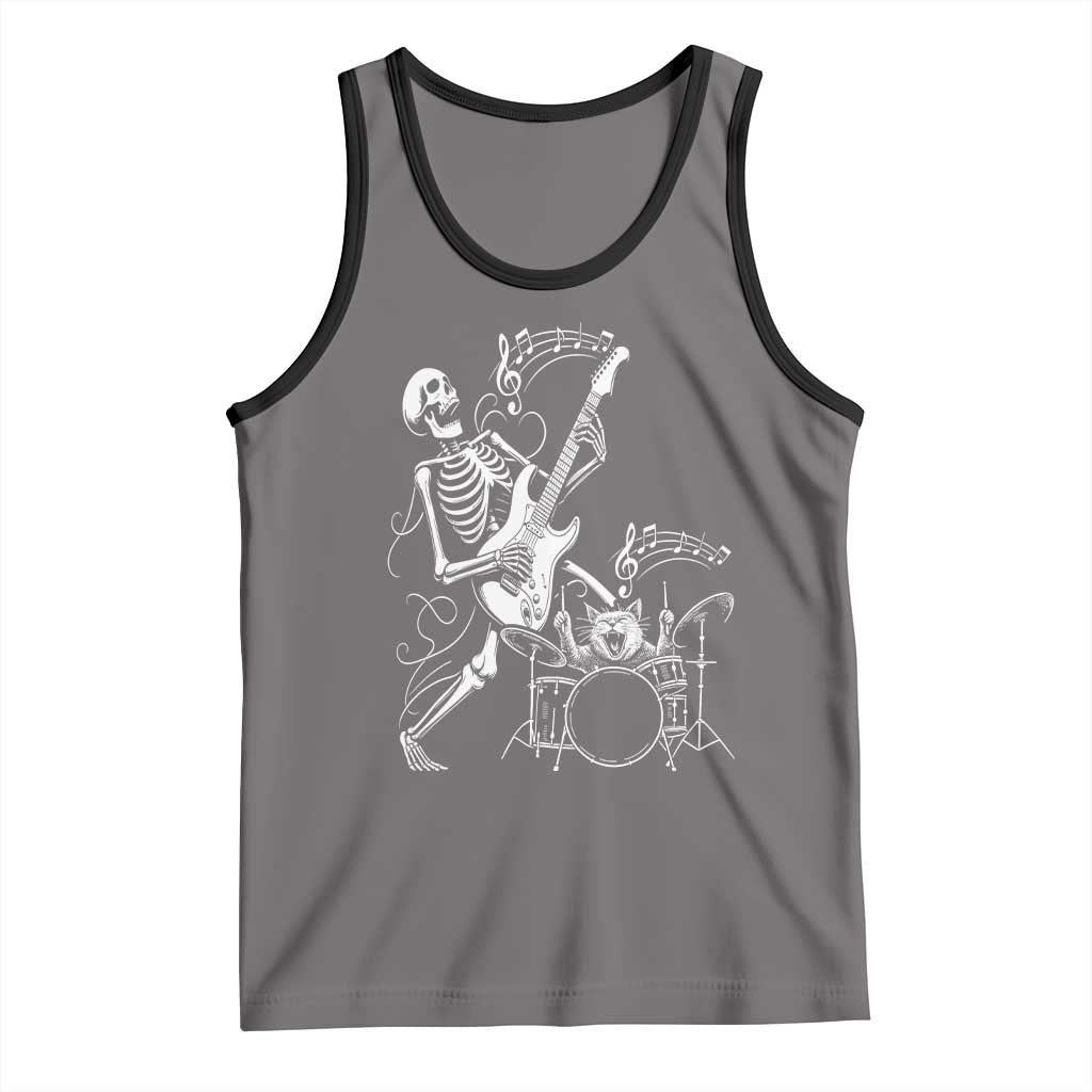 Rock Skeleton Cat Playing Guitar Tank Top Funny Halloween Kitty Music Lovers TS14 Deep Heather Black Print Your Wear
