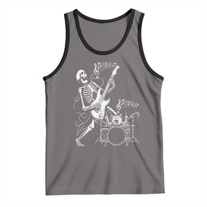 Rock Skeleton Cat Playing Guitar Tank Top Funny Halloween Kitty Music Lovers TS14 Deep Heather Black Print Your Wear