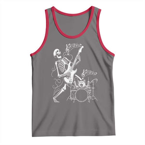 Rock Skeleton Cat Playing Guitar Tank Top Funny Halloween Kitty Music Lovers TS14 Deep Heather Red Print Your Wear