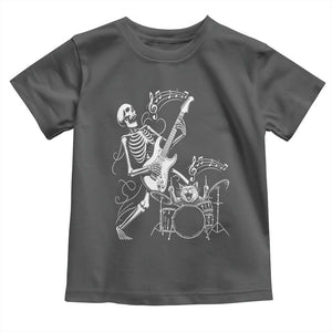 Rock Skeleton Cat Playing Guitar Toddler T Shirt Funny Halloween Kitty Music Lovers TS14 Dark Heather Print Your Wear
