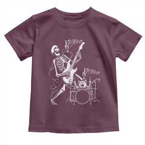 Rock Skeleton Cat Playing Guitar Toddler T Shirt Funny Halloween Kitty Music Lovers TS14 Maroon Print Your Wear