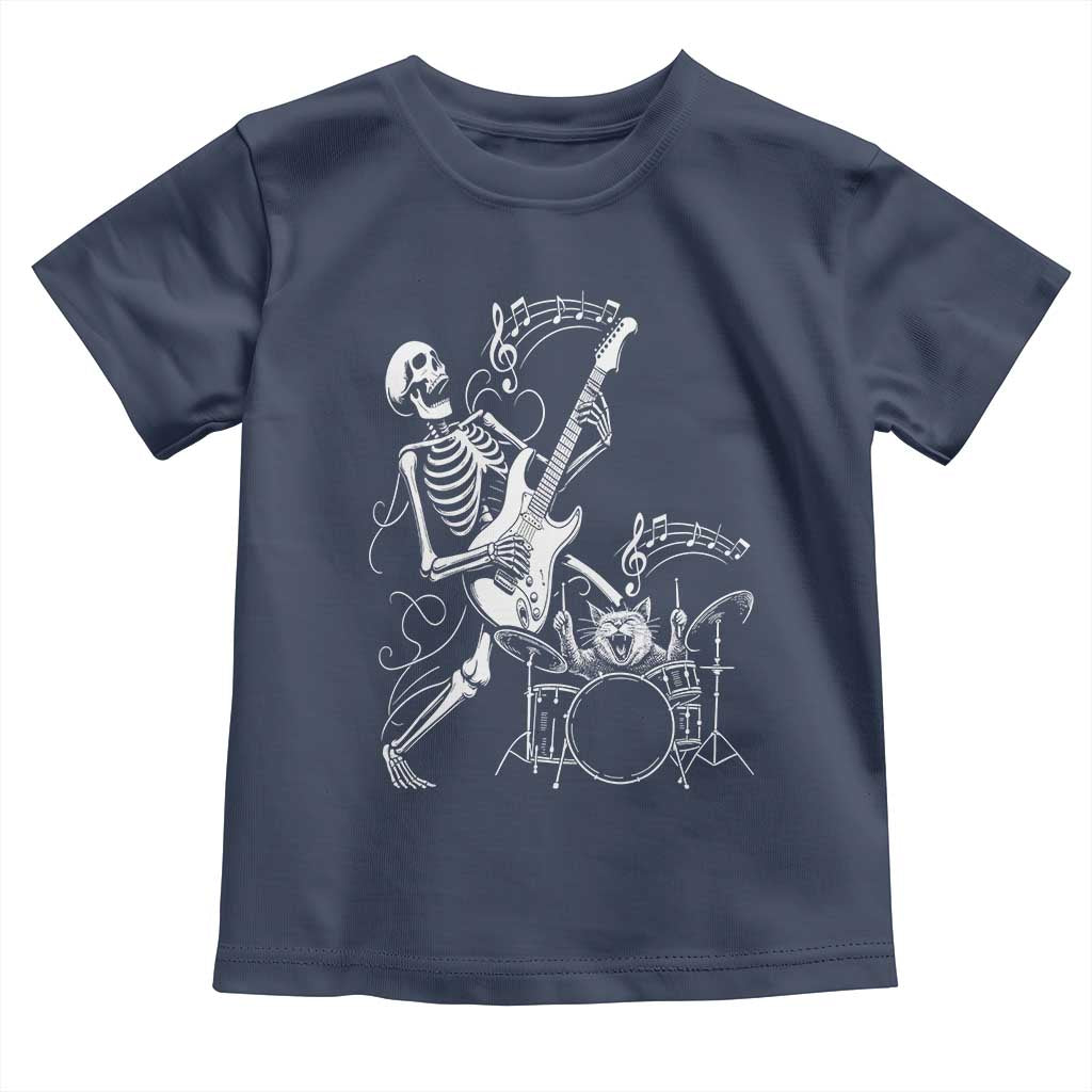 Rock Skeleton Cat Playing Guitar Toddler T Shirt Funny Halloween Kitty Music Lovers TS14 Navy Print Your Wear