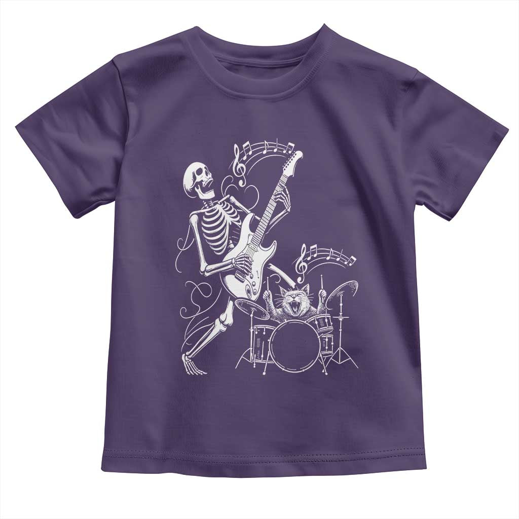 Rock Skeleton Cat Playing Guitar Toddler T Shirt Funny Halloween Kitty Music Lovers TS14 Purple Print Your Wear