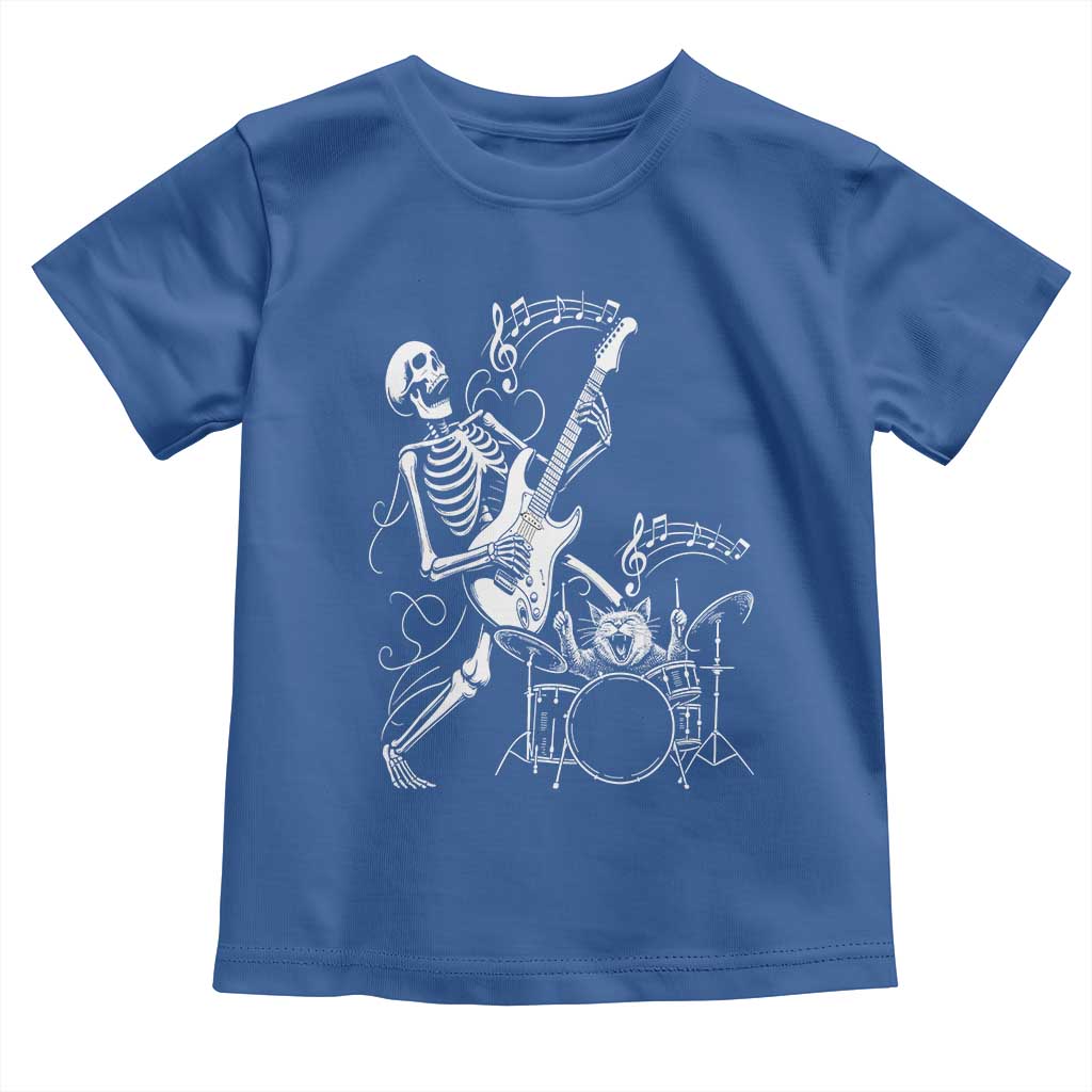 Rock Skeleton Cat Playing Guitar Toddler T Shirt Funny Halloween Kitty Music Lovers TS14 Royal Blue Print Your Wear