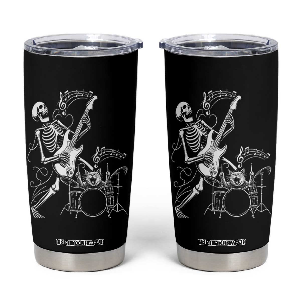 Rock Skeleton Cat Playing Guitar Tumbler Cup Funny Halloween Kitty Music Lovers TS14 Black Print Your Wear