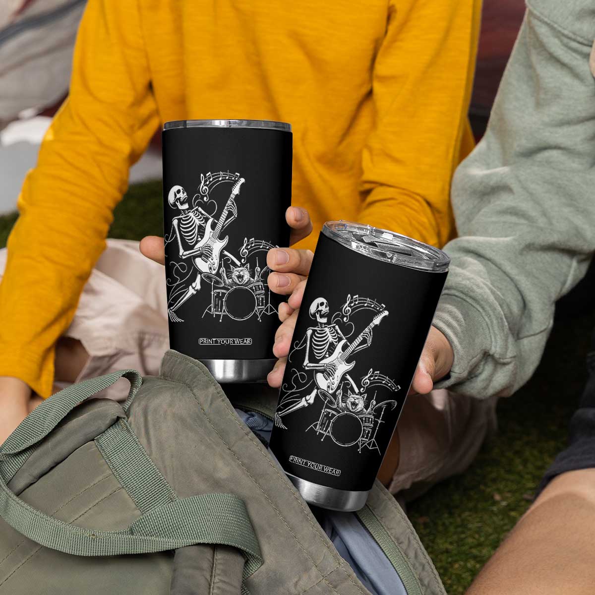 Rock Skeleton Cat Playing Guitar Tumbler Cup Funny Halloween Kitty Music Lovers TS14 Print Your Wear