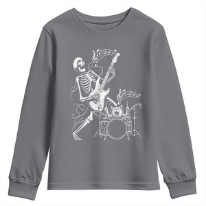 Rock Skeleton Cat Playing Guitar Youth Sweatshirt Funny Halloween Kitty Music Lovers TS14 Charcoal Print Your Wear