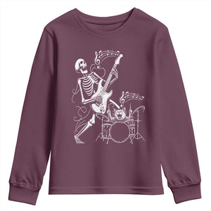 Rock Skeleton Cat Playing Guitar Youth Sweatshirt Funny Halloween Kitty Music Lovers TS14 Maroon Print Your Wear