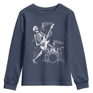 Rock Skeleton Cat Playing Guitar Youth Sweatshirt Funny Halloween Kitty Music Lovers TS14 Navy Print Your Wear