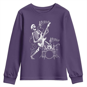 Rock Skeleton Cat Playing Guitar Youth Sweatshirt Funny Halloween Kitty Music Lovers TS14 Purple Print Your Wear
