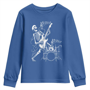 Rock Skeleton Cat Playing Guitar Youth Sweatshirt Funny Halloween Kitty Music Lovers TS14 Royal Blue Print Your Wear