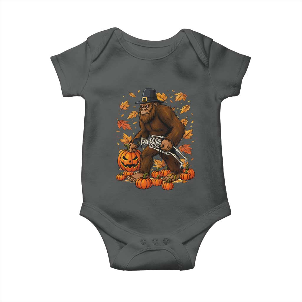 Funny Bigfoot Skeleton Baby Onesie Thanksgiving Day Sasquatch Pilgrim TS14 Dark Heather Print Your Wear