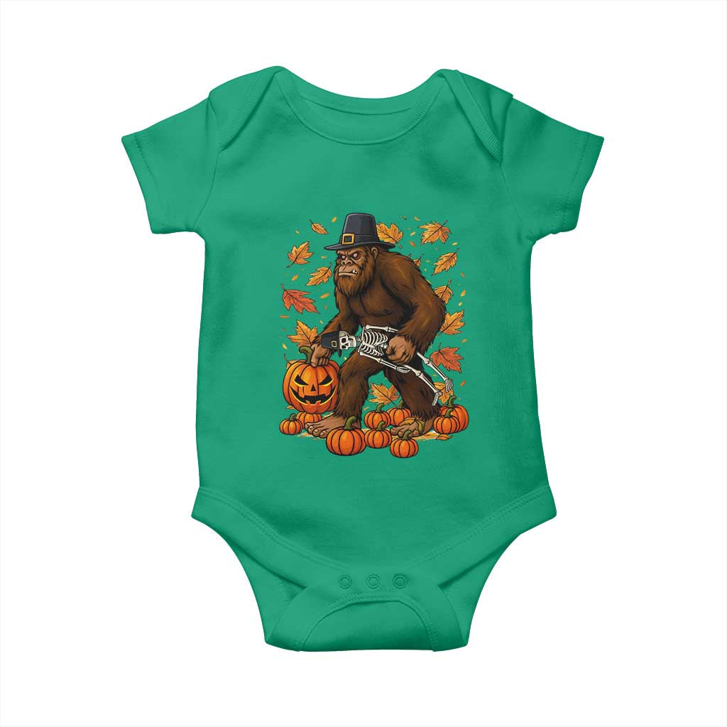 Funny Bigfoot Skeleton Baby Onesie Thanksgiving Day Sasquatch Pilgrim TS14 Irish Green Print Your Wear