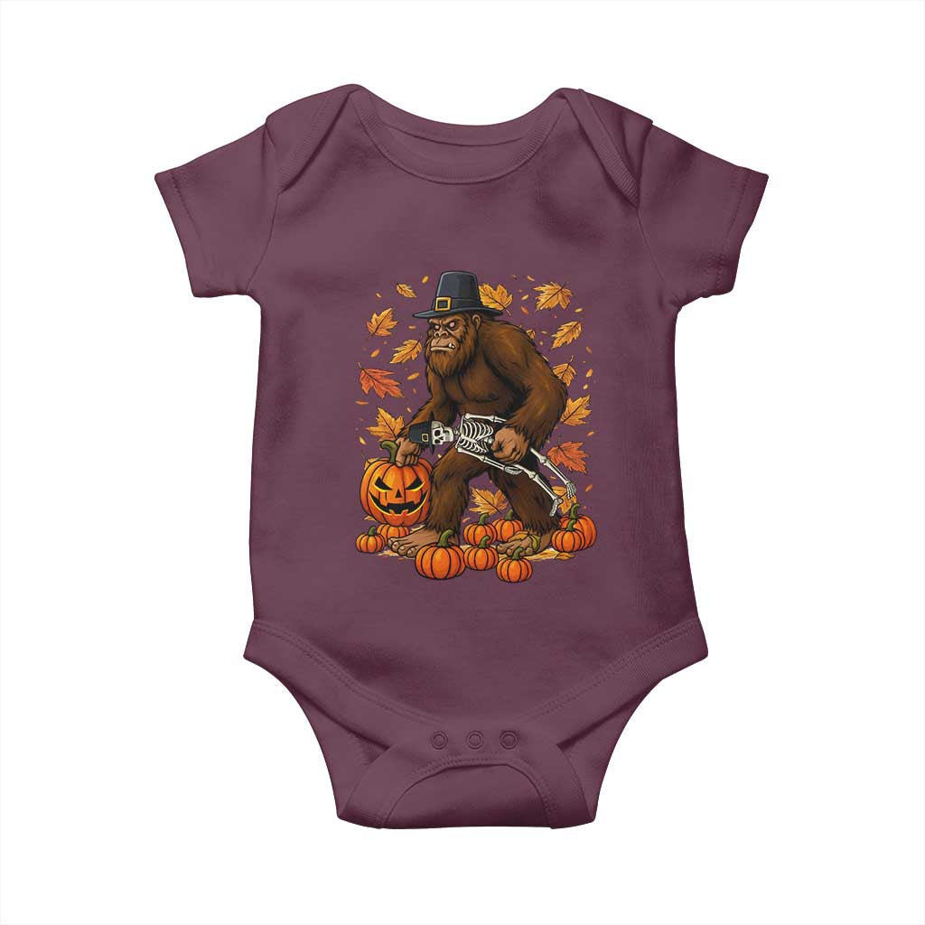 Funny Bigfoot Skeleton Baby Onesie Thanksgiving Day Sasquatch Pilgrim TS14 Maroon Print Your Wear