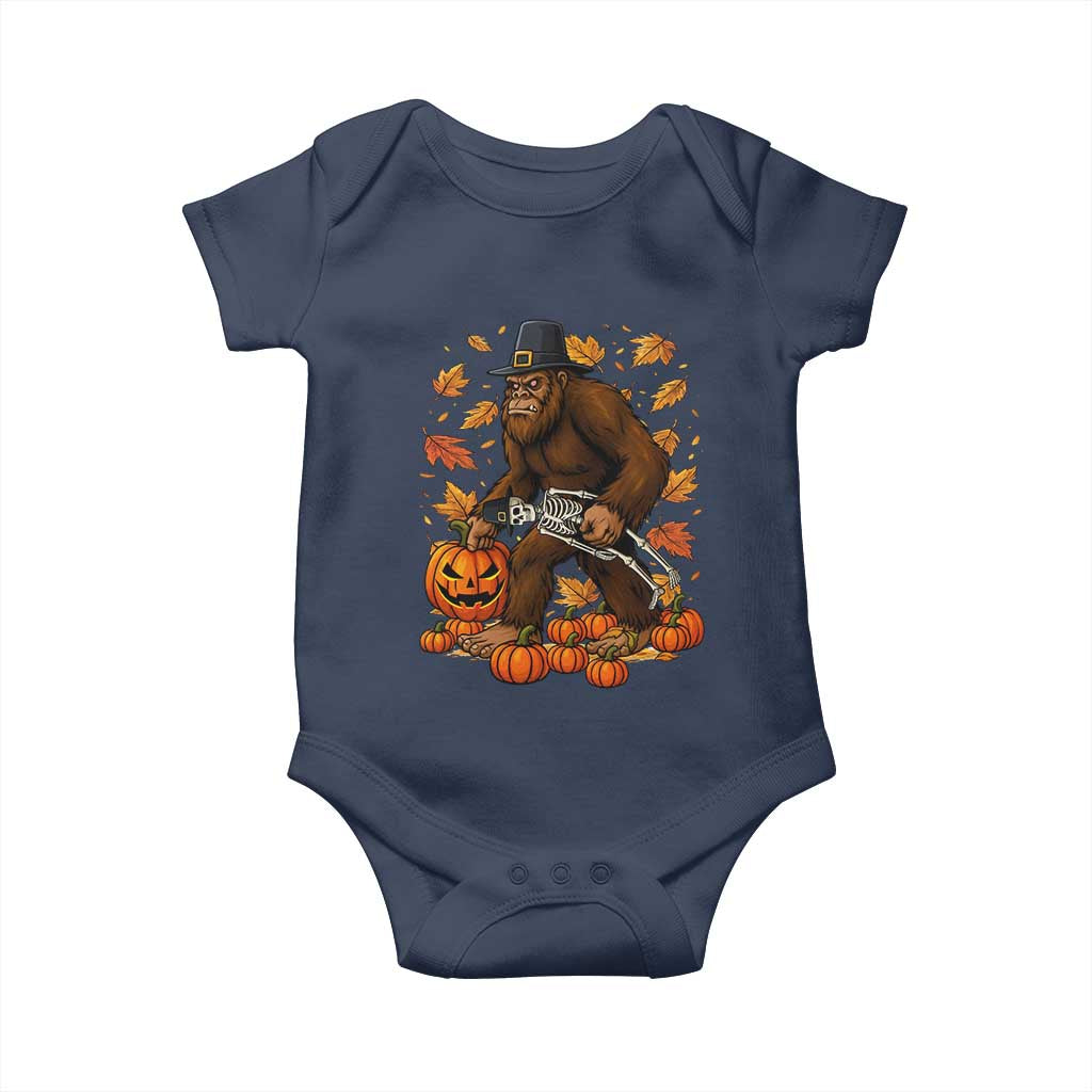 Funny Bigfoot Skeleton Baby Onesie Thanksgiving Day Sasquatch Pilgrim TS14 Navy Print Your Wear