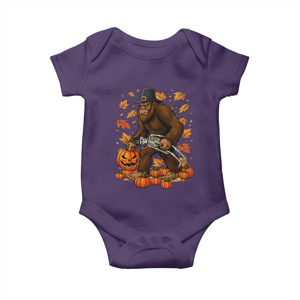 Funny Bigfoot Skeleton Baby Onesie Thanksgiving Day Sasquatch Pilgrim TS14 Purple Print Your Wear