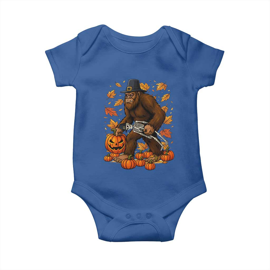 Funny Bigfoot Skeleton Baby Onesie Thanksgiving Day Sasquatch Pilgrim TS14 Royal Blue Print Your Wear