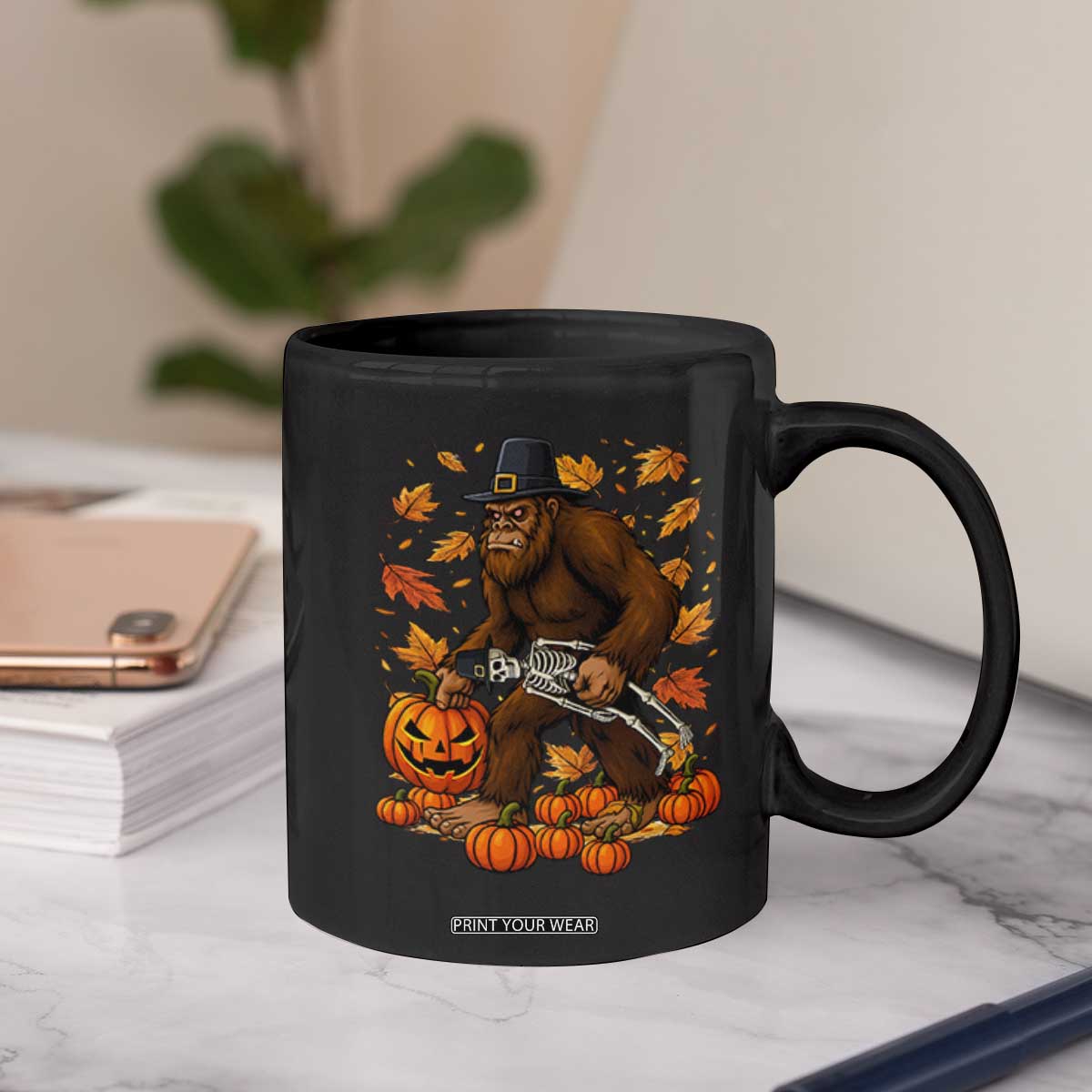 Funny Bigfoot Skeleton Coffee Mug Thanksgiving Day Sasquatch Pilgrim TS14 Print Your Wear