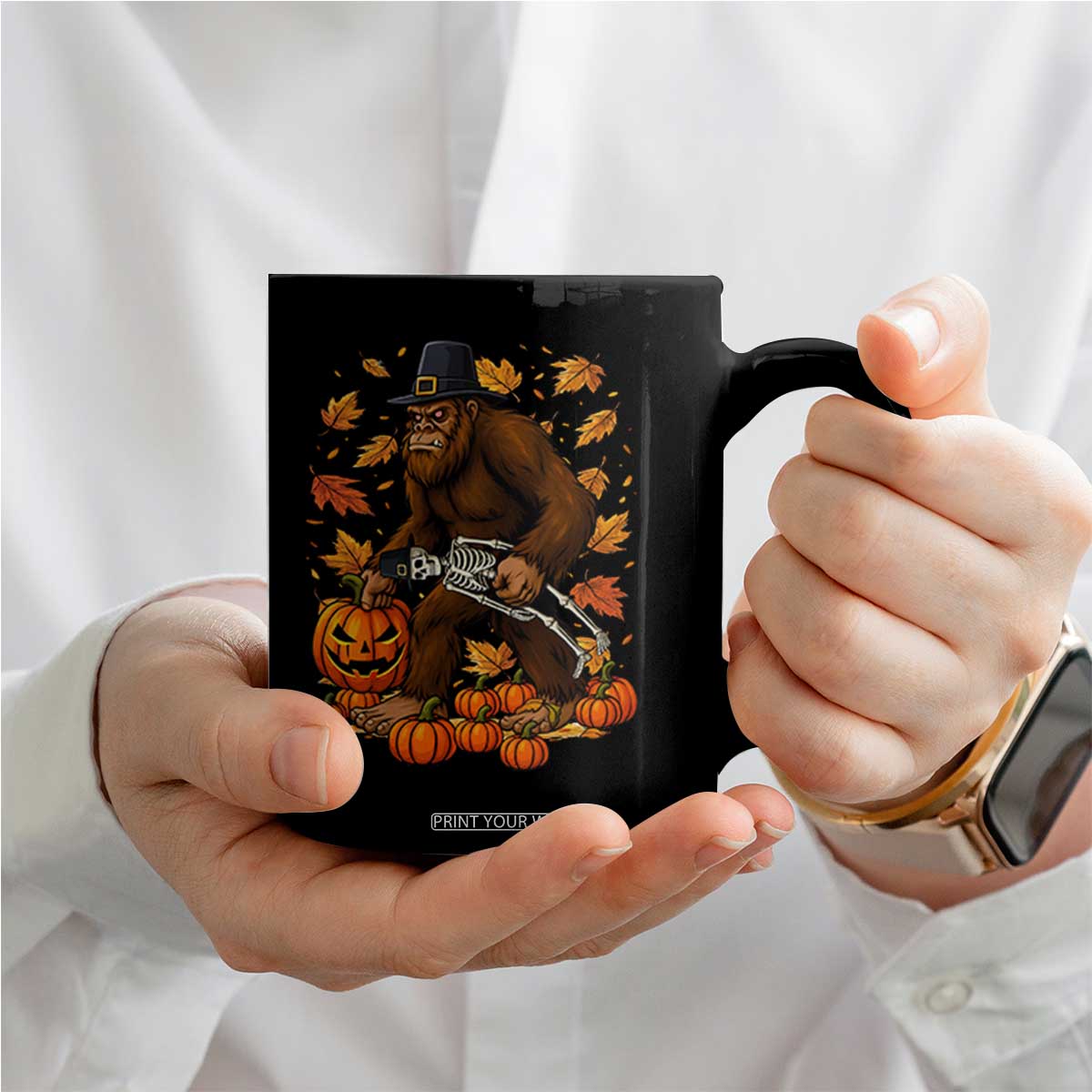 Funny Bigfoot Skeleton Coffee Mug Thanksgiving Day Sasquatch Pilgrim TS14 Print Your Wear