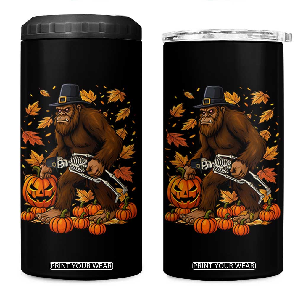 Funny Bigfoot Skeleton 4 in 1 Can Cooler Tumbler Thanksgiving Day Sasquatch Pilgrim TS14 One Size: 16 oz Black Print Your Wear