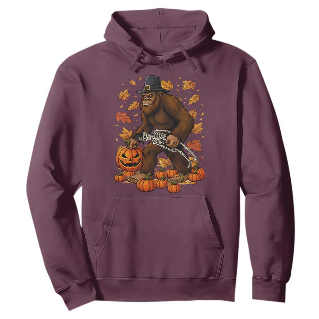 Funny Bigfoot Skeleton Hoodie Thanksgiving Day Sasquatch Pilgrim TS14 Maroon Print Your Wear