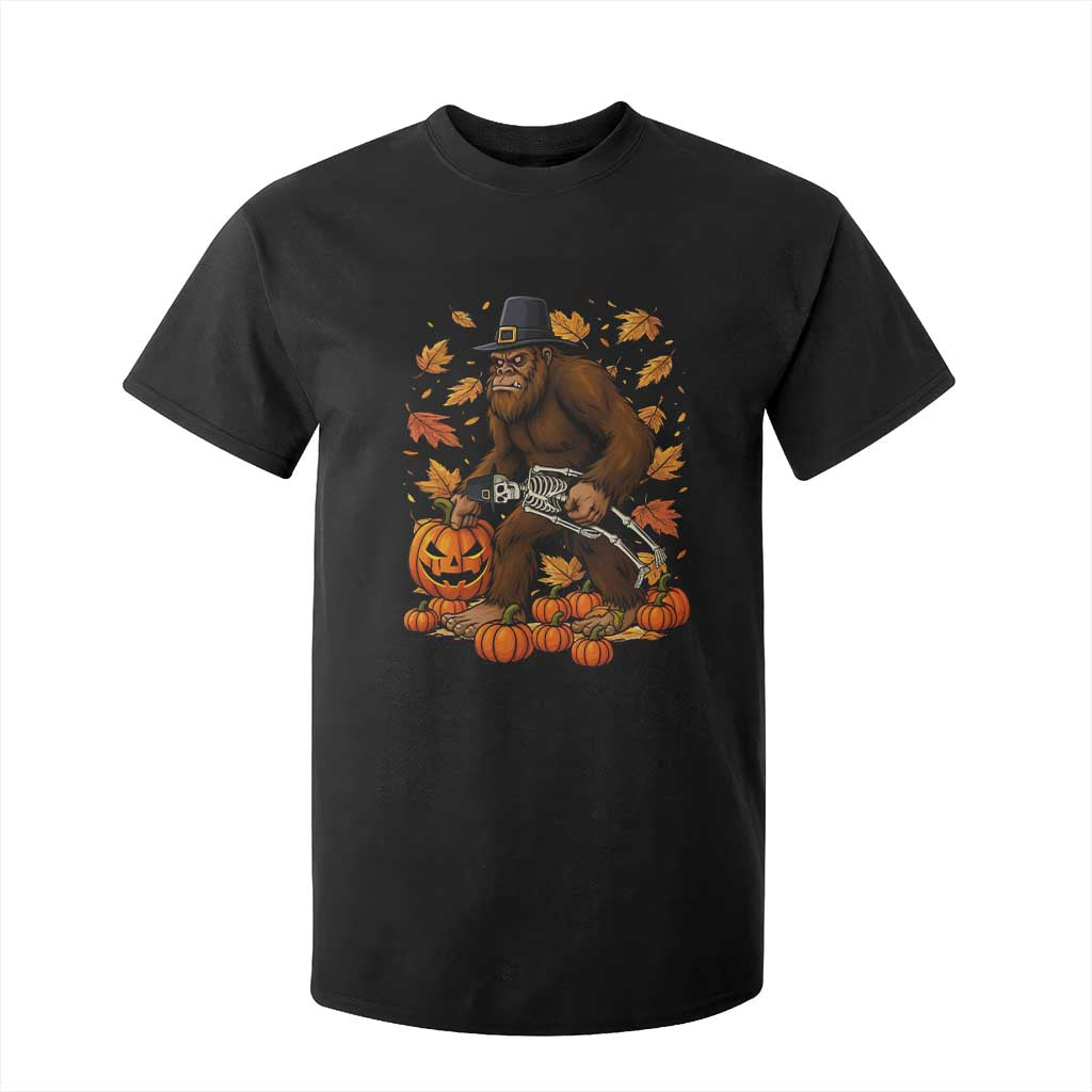 Funny Bigfoot Skeleton T Shirt For Kid Thanksgiving Day Sasquatch Pilgrim TS14 Black Print Your Wear