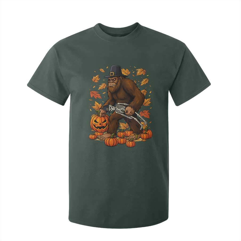 Funny Bigfoot Skeleton T Shirt For Kid Thanksgiving Day Sasquatch Pilgrim TS14 Dark Forest Green Print Your Wear
