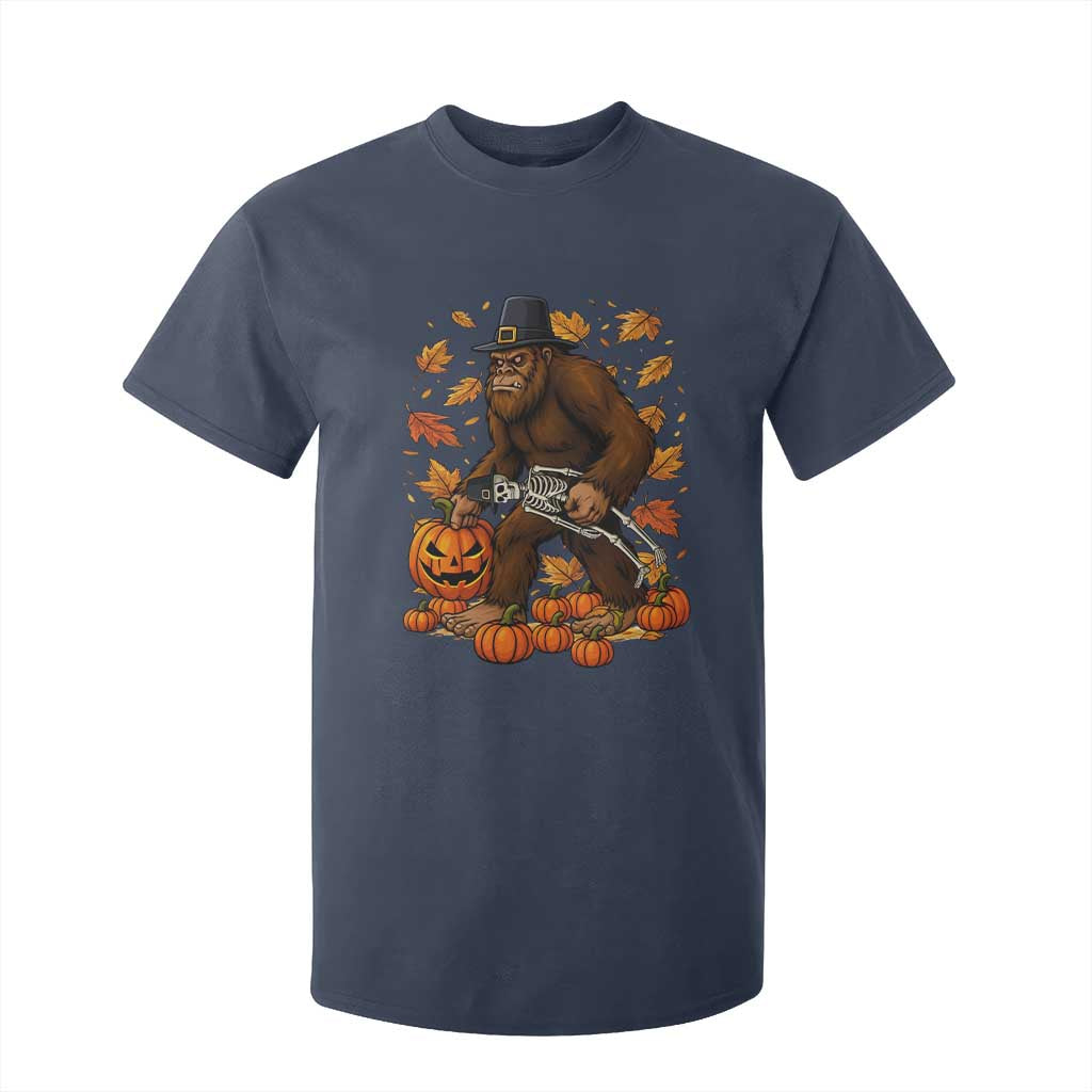 Funny Bigfoot Skeleton T Shirt For Kid Thanksgiving Day Sasquatch Pilgrim TS14 Navy Print Your Wear