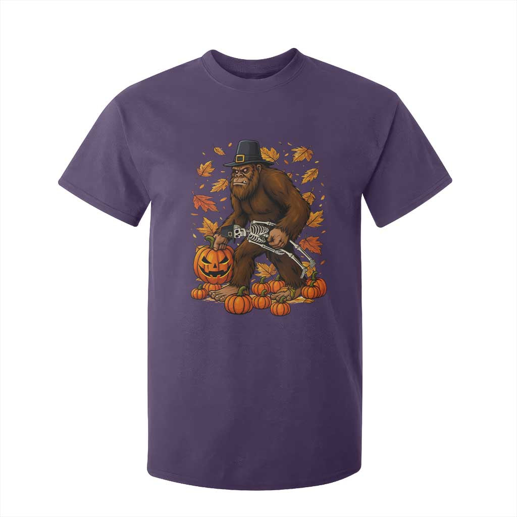 Funny Bigfoot Skeleton T Shirt For Kid Thanksgiving Day Sasquatch Pilgrim TS14 Purple Print Your Wear