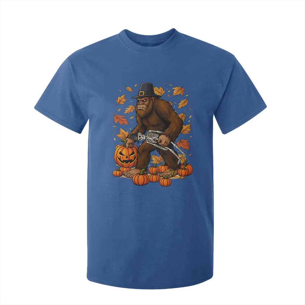 Funny Bigfoot Skeleton T Shirt For Kid Thanksgiving Day Sasquatch Pilgrim TS14 Royal Blue Print Your Wear