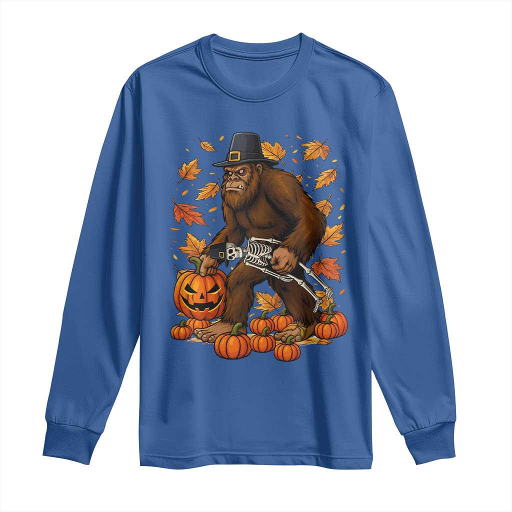 Funny Bigfoot Skeleton Long Sleeve Shirt Thanksgiving Day Sasquatch Pilgrim TS14 Royal Blue Print Your Wear