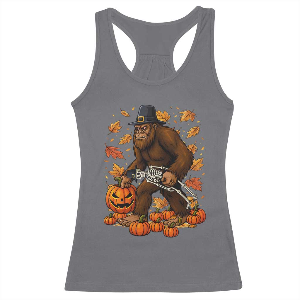 Funny Bigfoot Skeleton Racerback Tank Top Thanksgiving Day Sasquatch Pilgrim TS14 Charcoal Print Your Wear