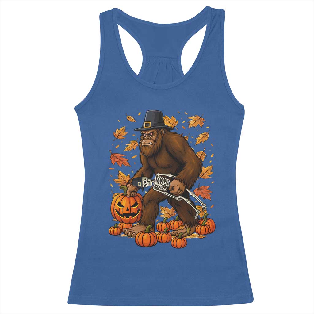 Funny Bigfoot Skeleton Racerback Tank Top Thanksgiving Day Sasquatch Pilgrim TS14 Royal Blue Print Your Wear