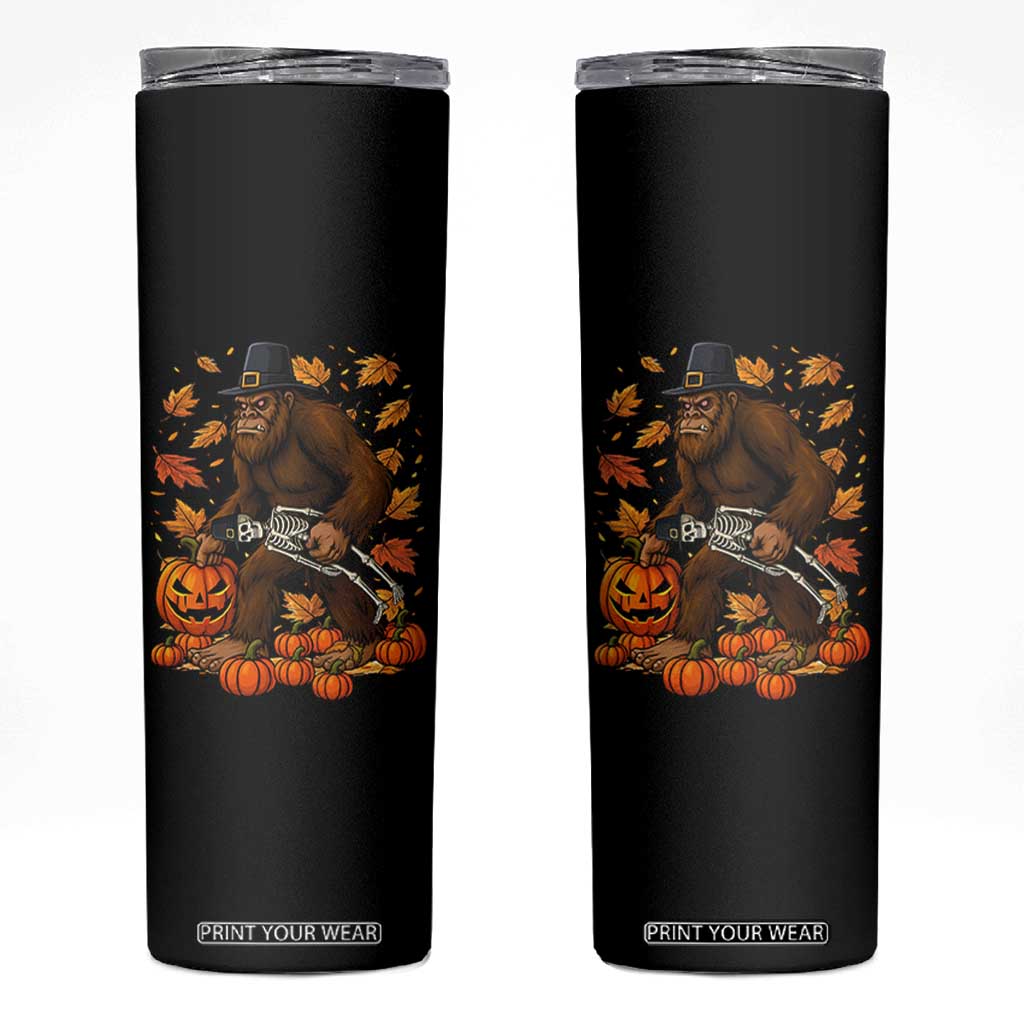Funny Bigfoot Skeleton Skinny Tumbler Thanksgiving Day Sasquatch Pilgrim TS14 Black Print Your Wear