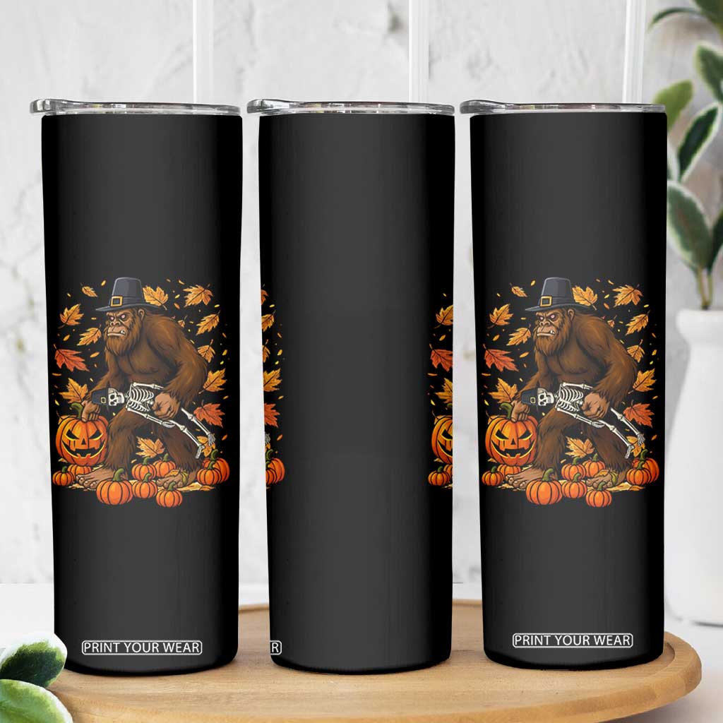 Funny Bigfoot Skeleton Skinny Tumbler Thanksgiving Day Sasquatch Pilgrim TS14 Print Your Wear