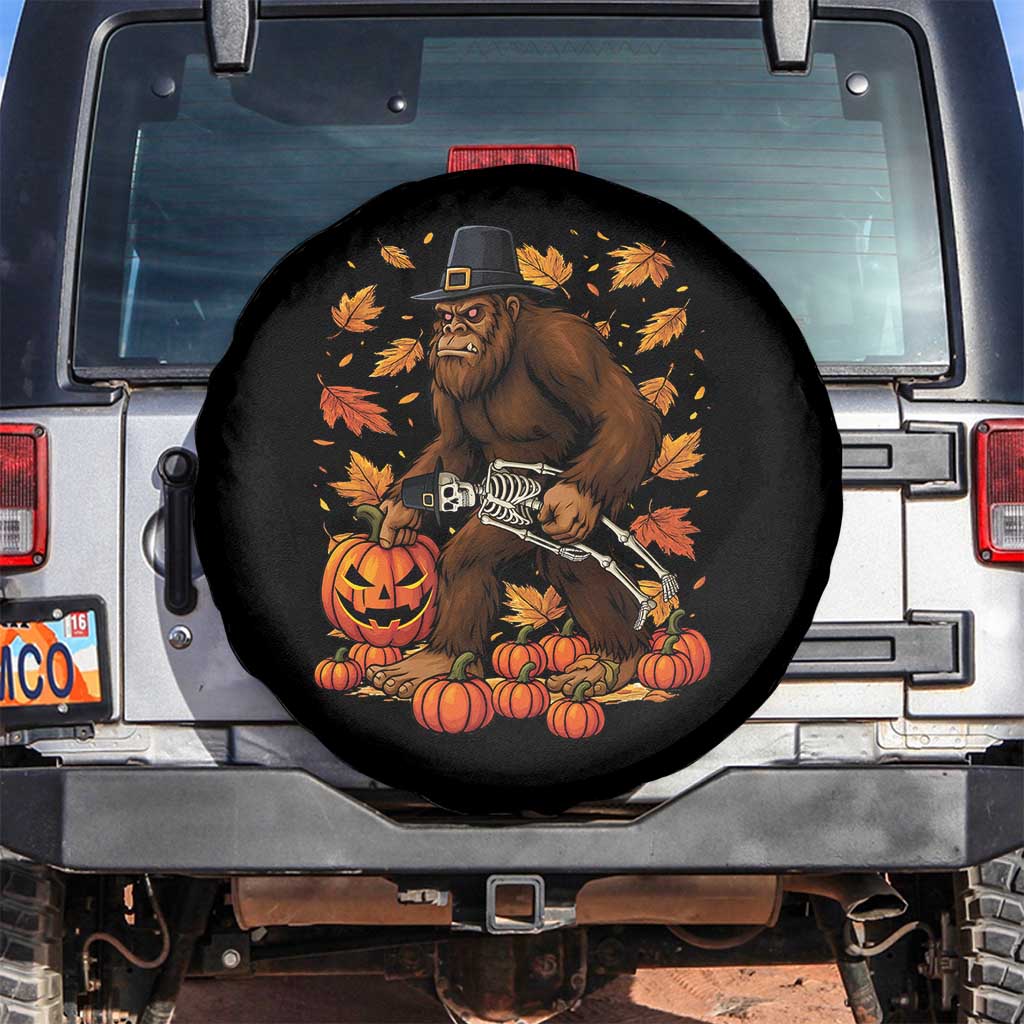 Funny Bigfoot Skeleton Spare Tire Cover Thanksgiving Day Sasquatch Pilgrim TS14 No hole Black Print Your Wear