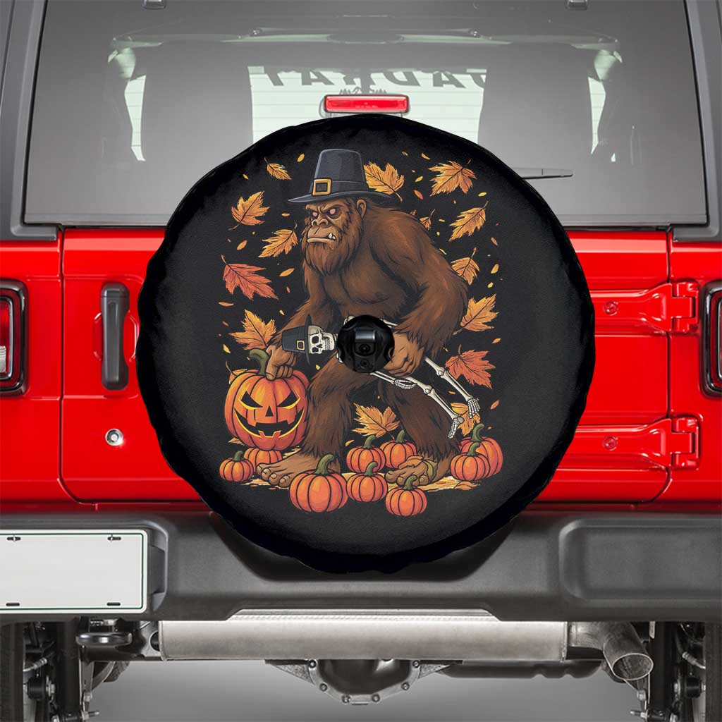 Funny Bigfoot Skeleton Spare Tire Cover Thanksgiving Day Sasquatch Pilgrim TS14 Black Print Your Wear