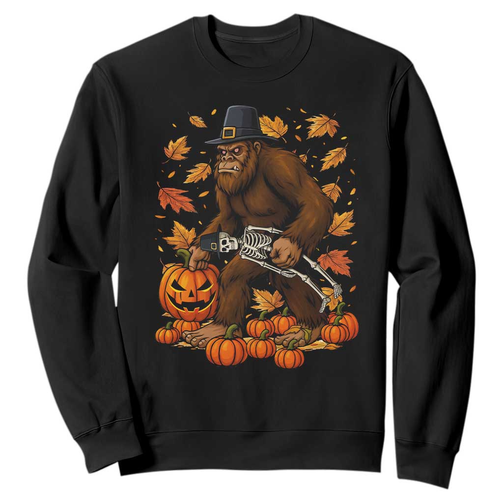 Funny Bigfoot Skeleton Sweatshirt Thanksgiving Day Sasquatch Pilgrim TS14 Black Print Your Wear
