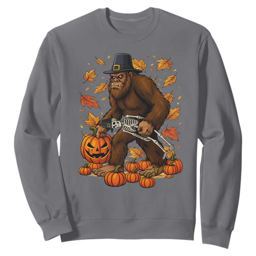 Funny Bigfoot Skeleton Sweatshirt Thanksgiving Day Sasquatch Pilgrim TS14 Charcoal Print Your Wear
