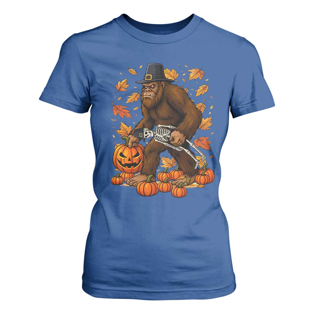 Funny Bigfoot Skeleton T Shirt For Women Thanksgiving Day Sasquatch Pilgrim TS14 Royal Blue Print Your Wear