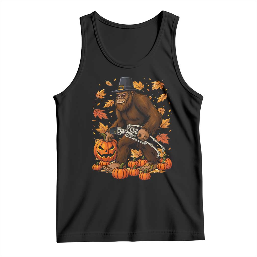Funny Bigfoot Skeleton Tank Top Thanksgiving Day Sasquatch Pilgrim TS14 Black Print Your Wear