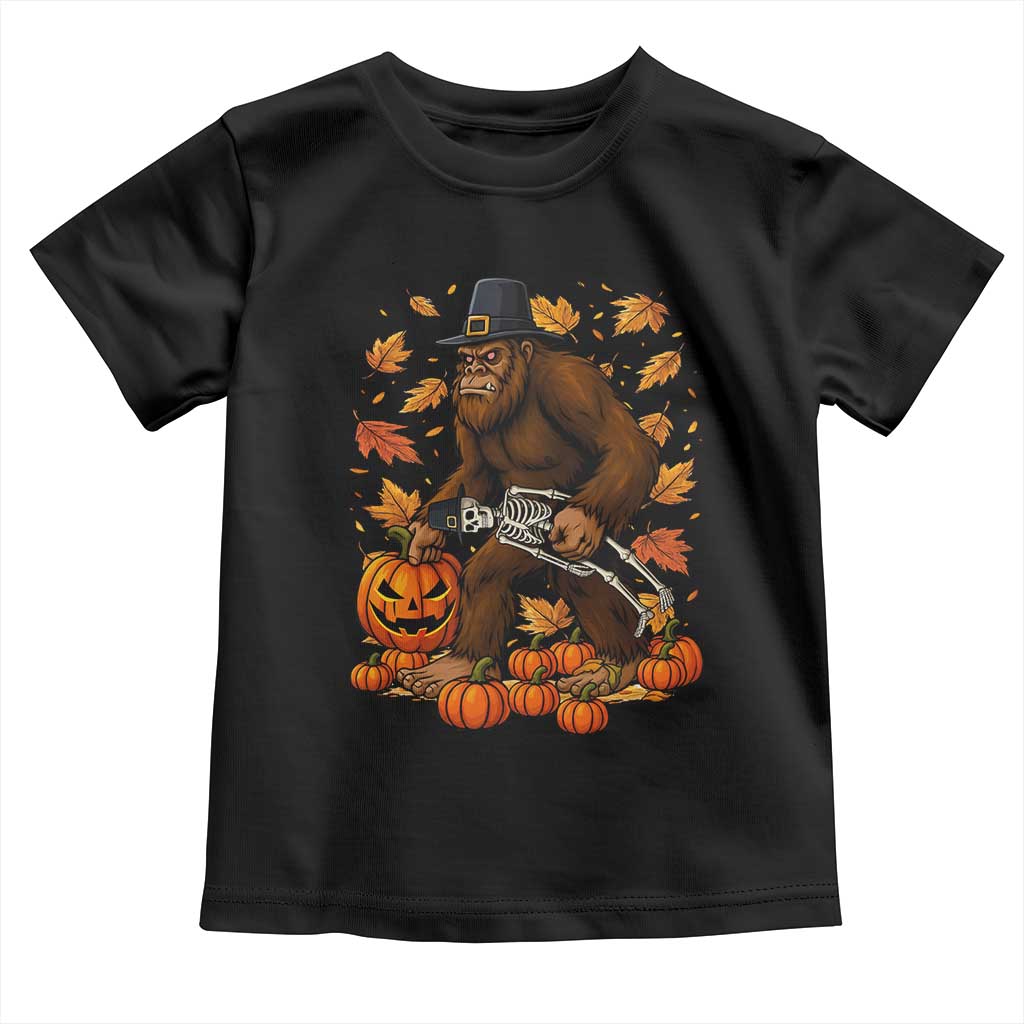Funny Bigfoot Skeleton Toddler T Shirt Thanksgiving Day Sasquatch Pilgrim TS14 Black Print Your Wear