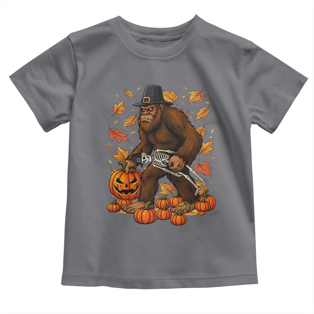 Funny Bigfoot Skeleton Toddler T Shirt Thanksgiving Day Sasquatch Pilgrim TS14 Charcoal Print Your Wear