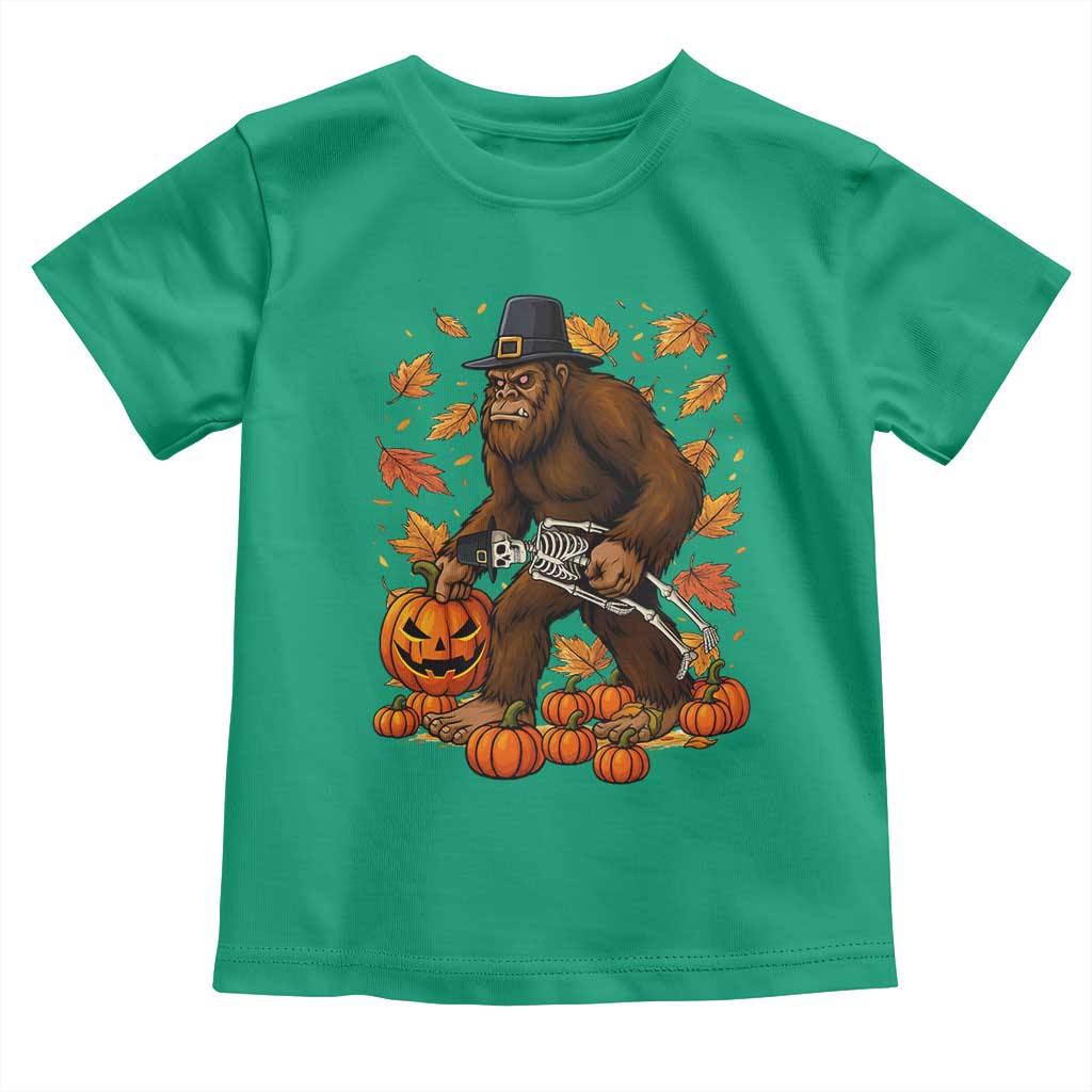 Funny Bigfoot Skeleton Toddler T Shirt Thanksgiving Day Sasquatch Pilgrim TS14 Irish Green Print Your Wear