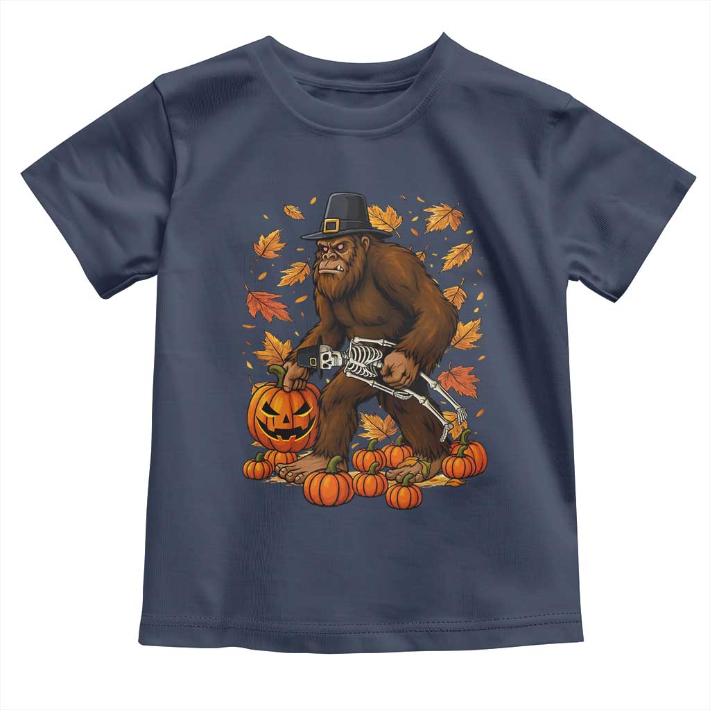 Funny Bigfoot Skeleton Toddler T Shirt Thanksgiving Day Sasquatch Pilgrim TS14 Navy Print Your Wear