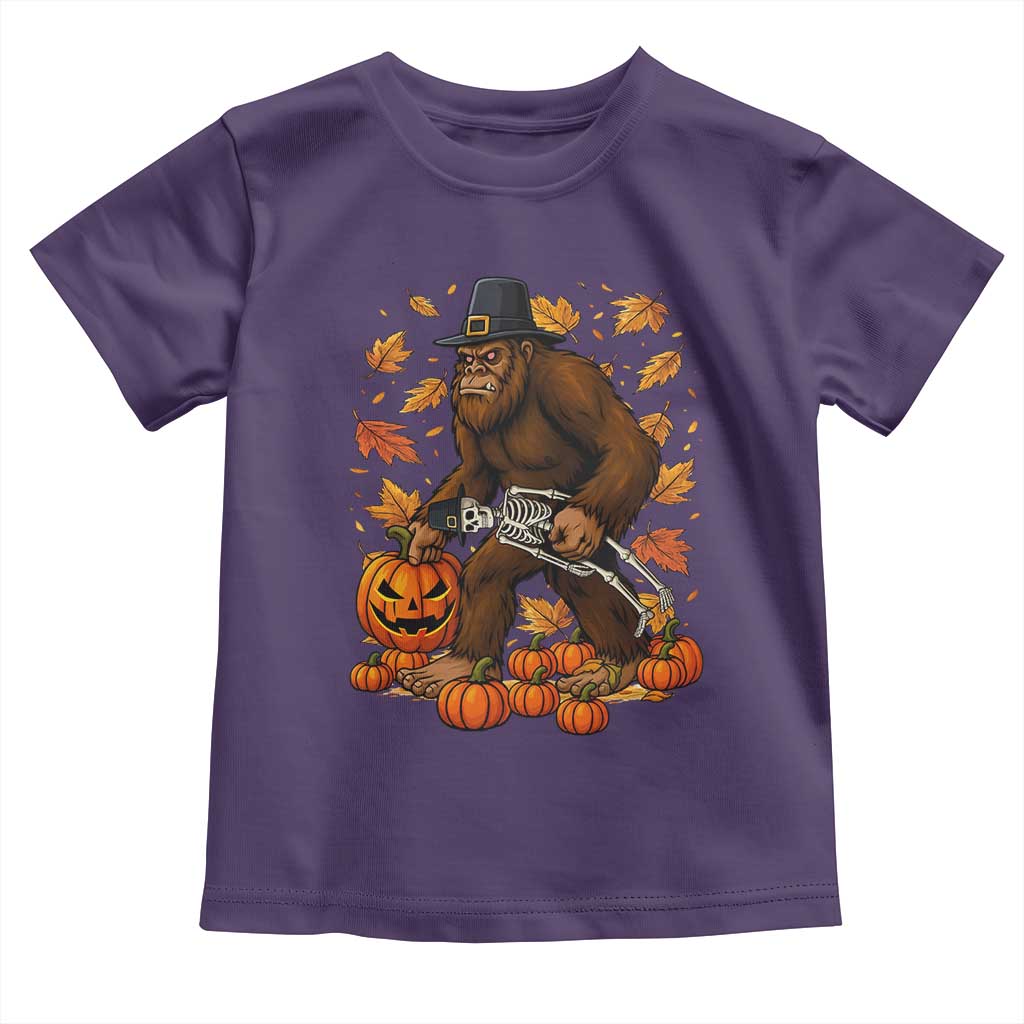 Funny Bigfoot Skeleton Toddler T Shirt Thanksgiving Day Sasquatch Pilgrim TS14 Purple Print Your Wear