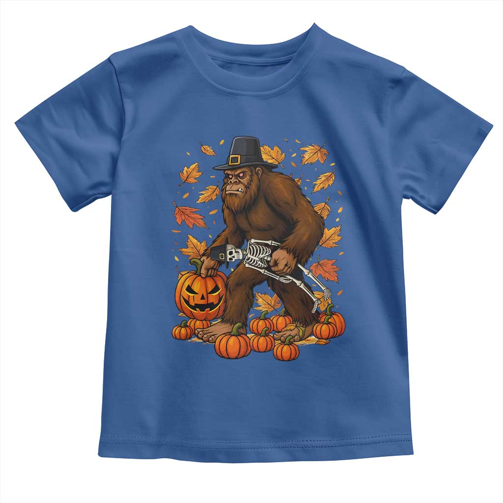 Funny Bigfoot Skeleton Toddler T Shirt Thanksgiving Day Sasquatch Pilgrim TS14 Royal Blue Print Your Wear